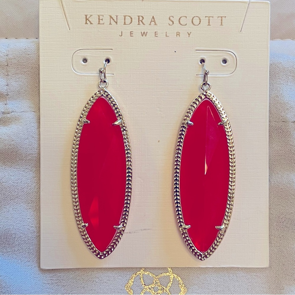 Kendra Scott Large Jessa Earrings Red Marquise stone Gold